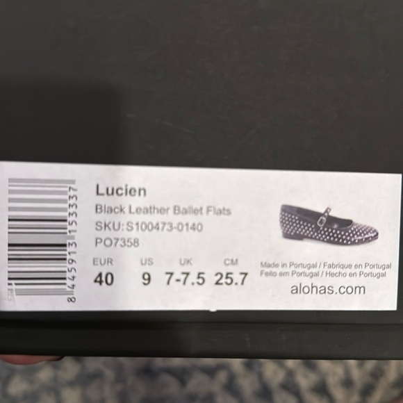 Alohas Lucien Black Leather Ballet Flats with silver studs! Size US 9/EUR 40-NEW - Picture 11 of 11